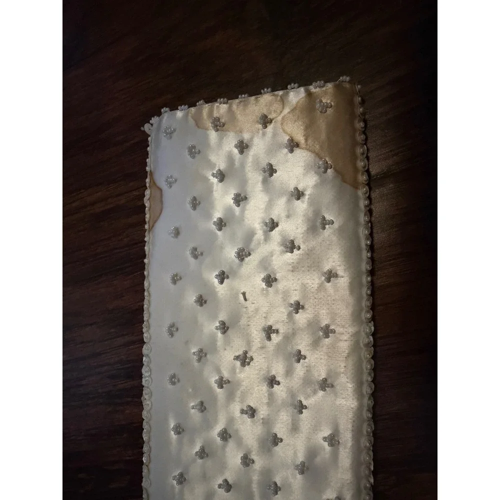 Vintage Beaded Sequin Ivory Satin Clutch Bag Floral Evening Purse Hong Kong